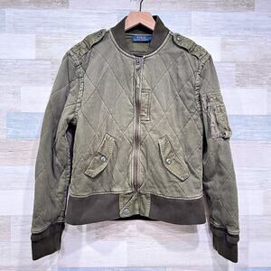 POLO Ralph Lauren Quilted Flight Bomber Jacket Green Army Military Womens Large